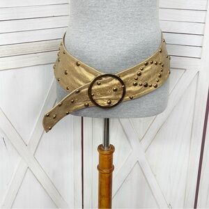 Marciano Y2K Vintage Studded Leather Wide Slouchy Belt Gold Medium Large